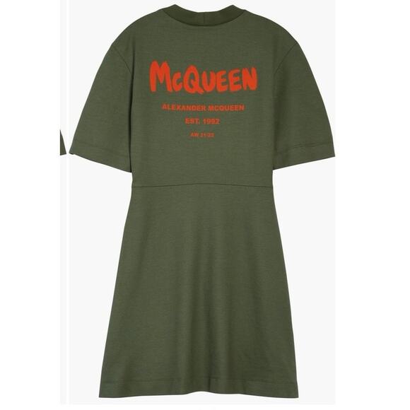 Alexander McQueen Dress Womens XS Green Short Sleeve Graffiti Logo T-Shirt - Picture 2 of 10